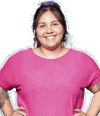 A cut out image of a woman in a pink tshirt 