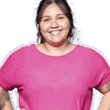 A cut out image of a woman in a pink tshirt