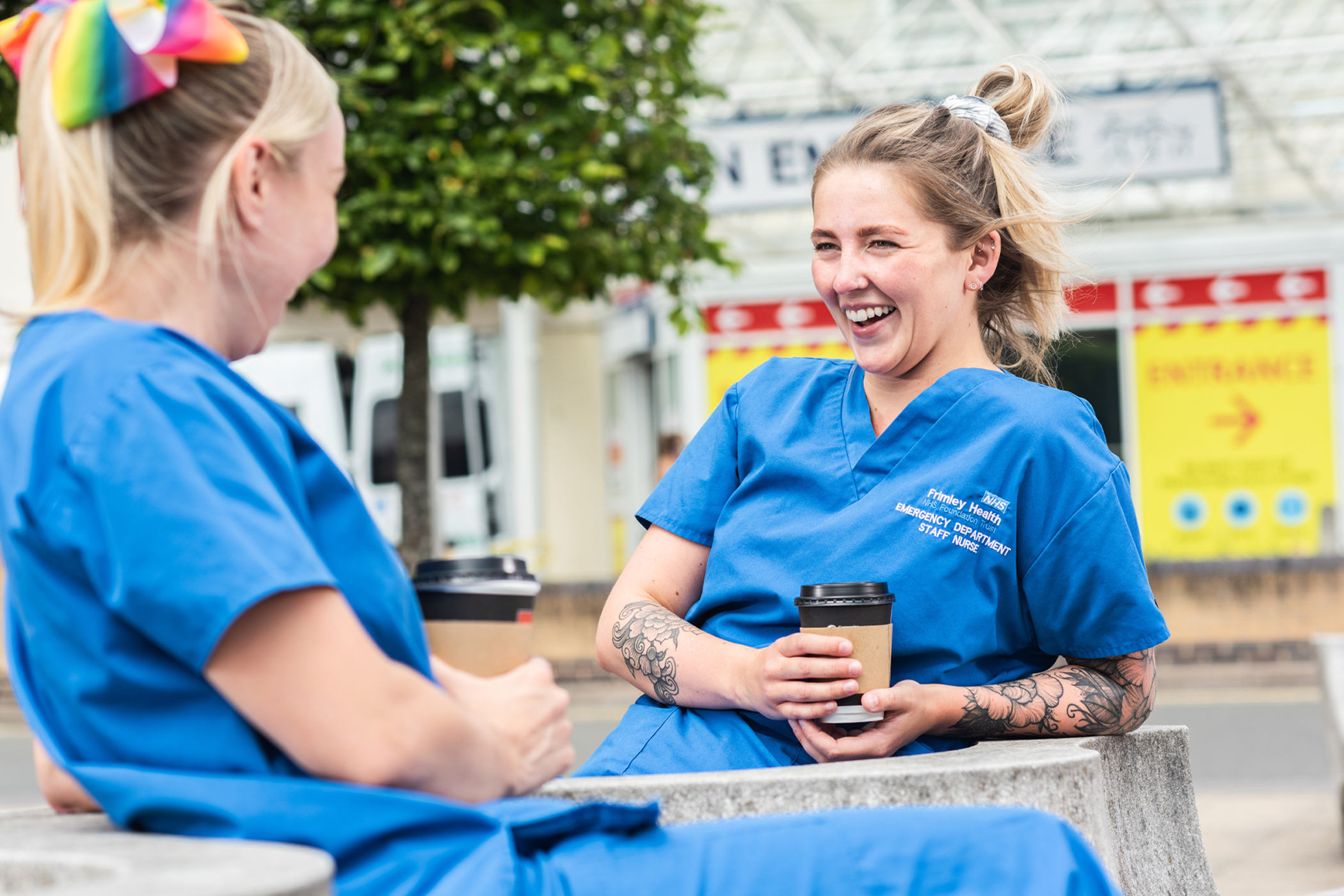 NHS worker drinking a hot drink