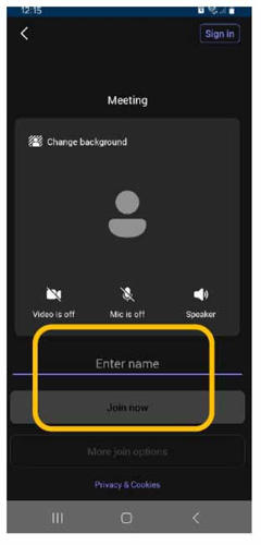 Screen grab of a Teams meeting from a mobile phone