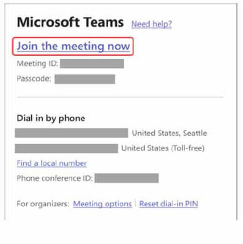 Screen grab of a Microsoft Team link