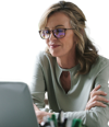 A cut out image of a business woman looking at a laptop screen 