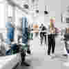 A modern image of people in the office showing movement 